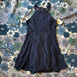 Altar'd State Navy Lace Halter A-Line Dress Medium NWT
